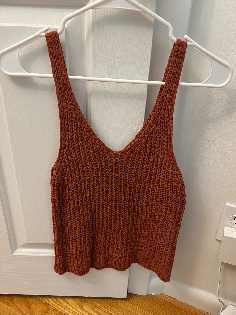 Knit V-Neck Tank Top in Rust